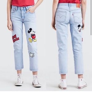 Light Blue Mickey Mouse Patch Straight-Leg Jeans